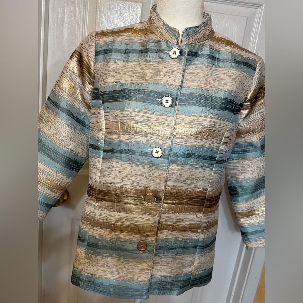 Draper’s & Damons Jacket aqua blue gold jacket blazer long sleeve Size Medium - Picture 3 of 8